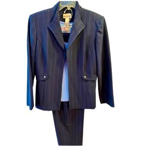 Rich Navy Blue/Steel Blue Pinstripe Pants/Blazer/Tank by Perceptions.  Size = 12